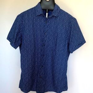 Apt. 9 Blue Cotton Print Short Sleeve Shirt Sz L